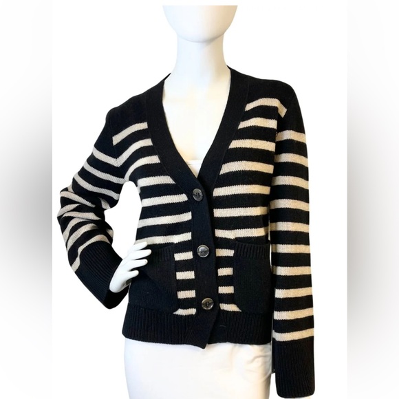 •Lisa Yang Daphne Cashmere Cardigan in Black & Sand Stripes Size 1=S/M - Picture 9 of 14